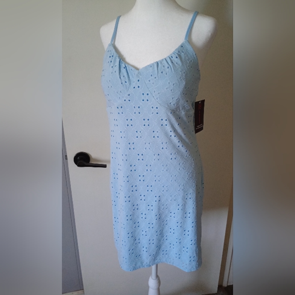 Light Blue Eyelet Slip Mini Dress Size Large (11-13) NWT